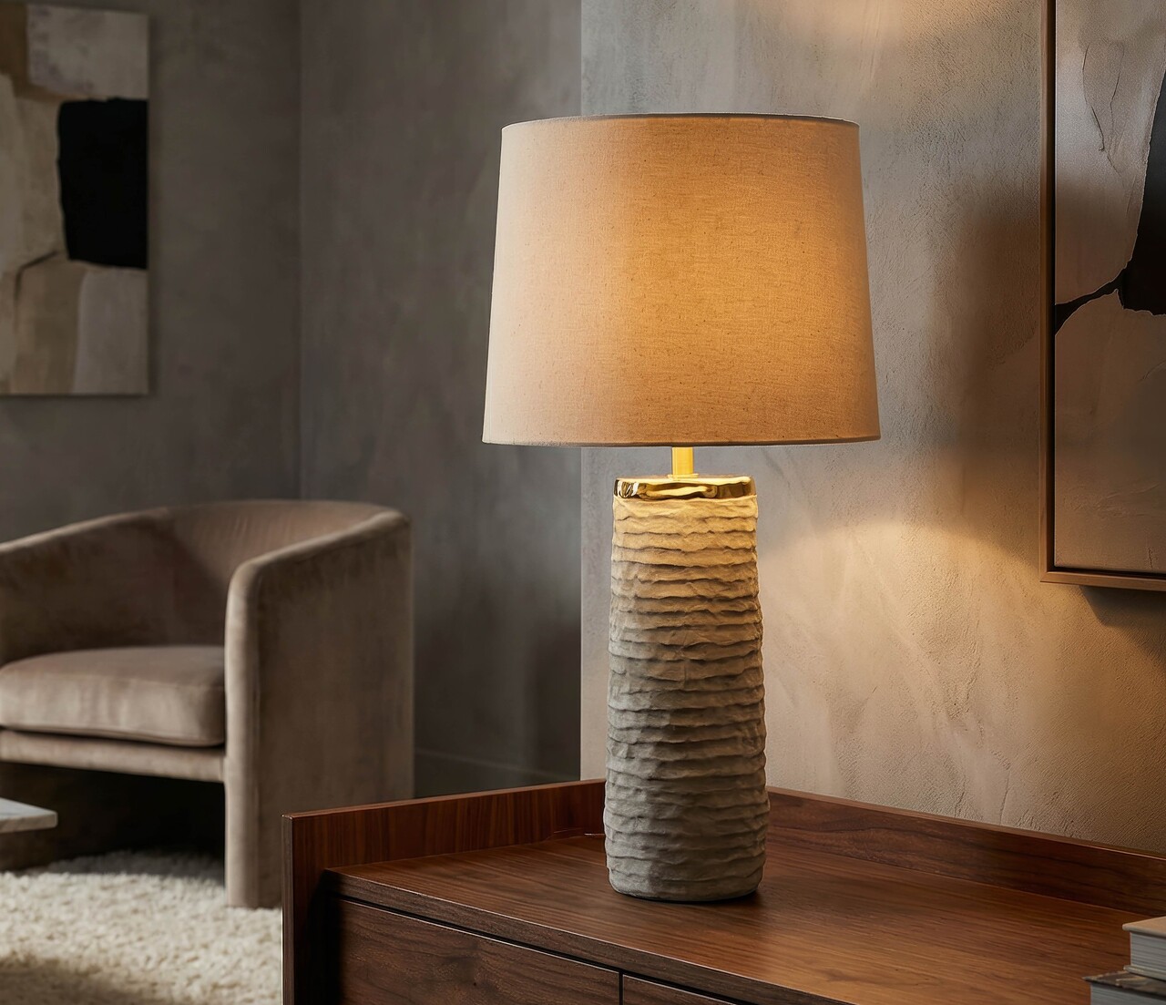 Lampa de masa, Mauro Ferretti, Lima, 1 x E27, 40W, 37x73 cm, ceramica, gri/auriu - imagine 7